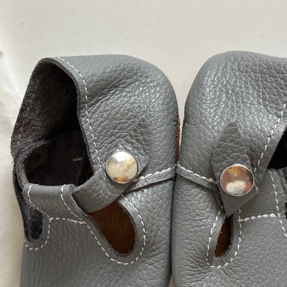 Mon Petit STORM Gray Size 4 MP‎ T-Straps Shoes Baby Handmade Leather